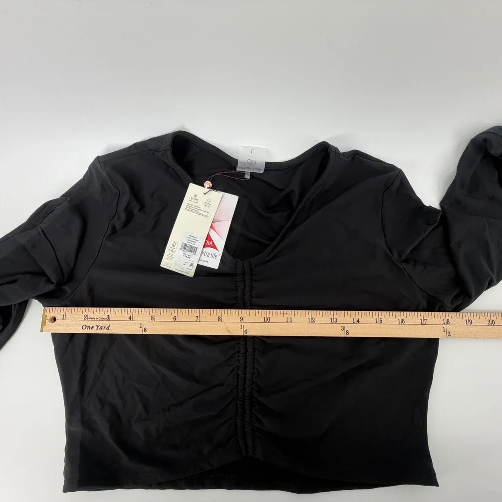CALIA Womens L Ruched Long Sleeve Rash Guard Pure‎ Black UPF 50+ WSA34801B NWT